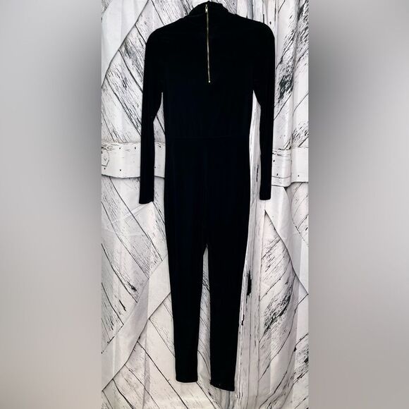 Black Long Sleeve Catsuit Jumpsuit Zip Up Back Small - Picture 2 of 4